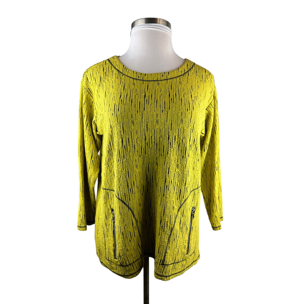 Ali Miles Crinkle Textured Stretch Zippered Pocket Top Large Abstract Artsy - Picture 2 of 10